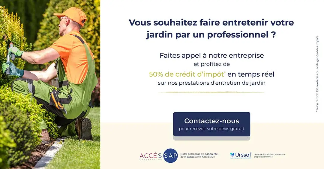 50% de crédit d'impôt sur nos prestations d'entretien de jardin